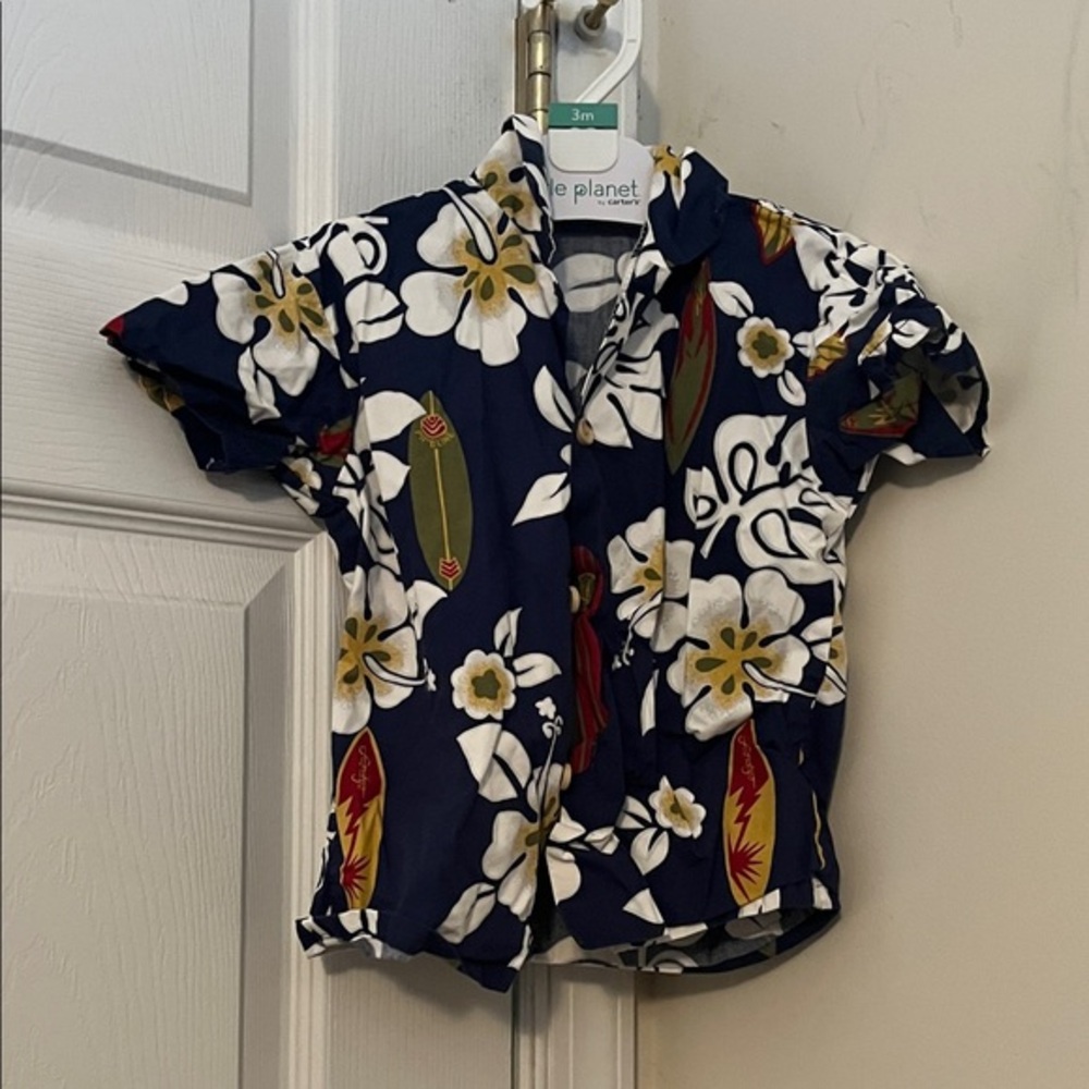 Kids Navy Hawaiian Floral Button Down Shirt